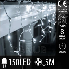 Vánoční LED světelná záclona vnější - programy - časovač - 150LED - 5M Studená Bílá