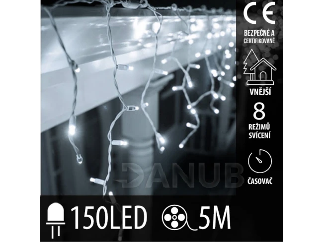 Vánoční LED světelná záclona vnější - programy - časovač - 150LED - 5M Studená Bílá