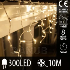 Vánoční led světelná záclona vnější - programy - časovač - 300led - 10m teplá bílá