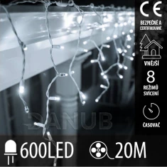 Vánoční led světelná záclona vnější - programy - časovač - 600led - 20m studená bílá
