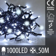 Vánoční led světelný řetěz vnější FLASH - 1000led - 50m - studená bílá / studená bílá
