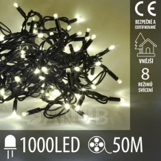 Vánoční led světelný řetěz vnější + programator - 1000led - 50m teplá bílá