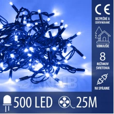 Vánoční led světelný řetěz pro spojování vnější - programy - 500led - 25m - modrá