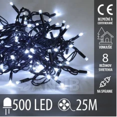 Vánoční led světelný řetěz pro spojování vnější - programy - 500led - 25m - studená bílá