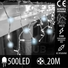 Vánoční led světelná záclona pro spojování venkovní flash - 500led - 20m - studená bílá / studená bílá