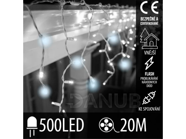 Vánoční led světelná záclona pro spojování venkovní flash - 500led - 20m - studená bílá / studená bílá