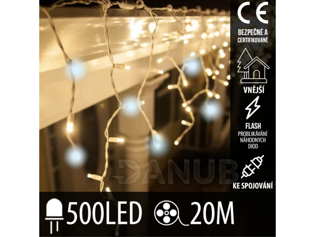 Vánoční led světelná záclona pro spojování venkovní flash - 500led - 20m teplá bílá / studená bílá