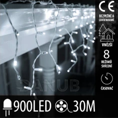 Vánoční LED světelná záclona vnější - programy - časovač - 900LED - 30M Studená Bílá