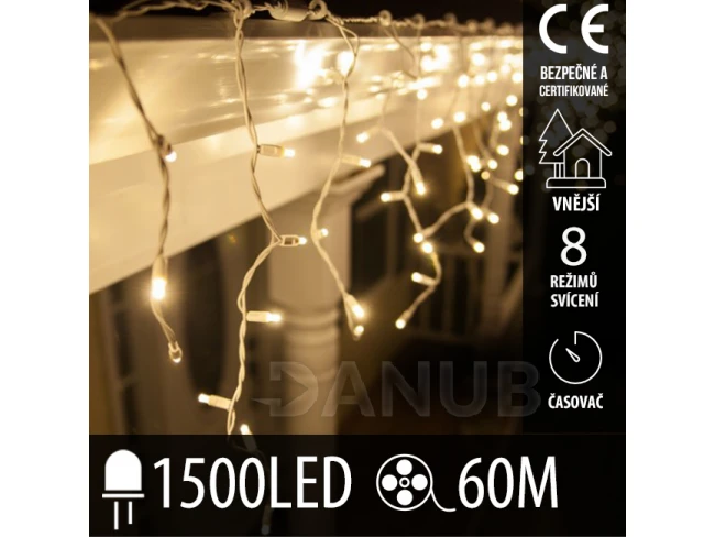 Vánoční led světelná záclona venkovní - programy - časovač + dálkový ovladač - 1500led - 60m teplá bílá Vánoční led světelná záclona venkovní - programy - časovač + dálkový ovladač - 1500led - 60m teplá bílá