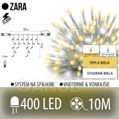 Zara led světelná záclona vnější flash - 400led - 10m teplá bílá/flash probliknutí studená bílá - transparentní kabel