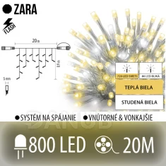 Zara led světelná záclona vnější flash - 800led - 20m teplá bílá/flash probliknutí studená bílá - transparentní kabel
