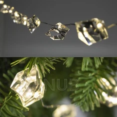 Vánoční LED světelný řetěz vnitřní na baterie - akrylový křišťál - 20LED - 1,9m Teplá Bílá