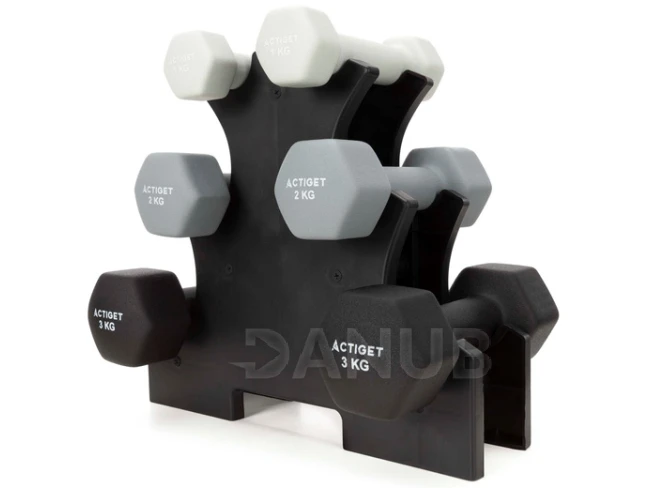 Činky na stojanu - sada 6 ks - závaží 1 kg, 2 kg, 3 kg