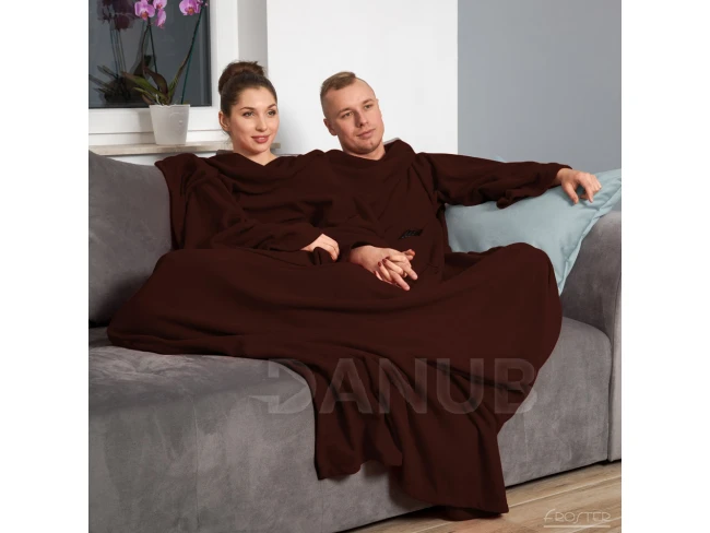 Deka s rukávy pro pár - čokoládová