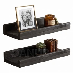 Dřevěné police - 40 x 15 cm - 2ks v sadě - černá barva