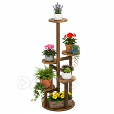 Dřevěný stojan na květiny se 6 policemi - 87 cm - hnědý