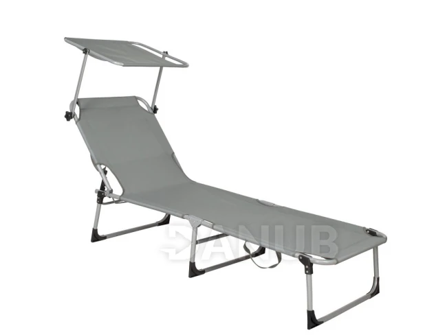 Skládací zahradní lehátko se stříškou - šedozelená