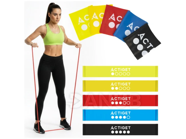 Fitness odporové gumy na cvičení - sada 5 ks - odpor 1-15 kg