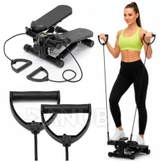 Fitness stepper s kabely a počítadlem - černý