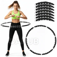 Hula hoop s masážními výstupky - 92 cm - skládací - černý