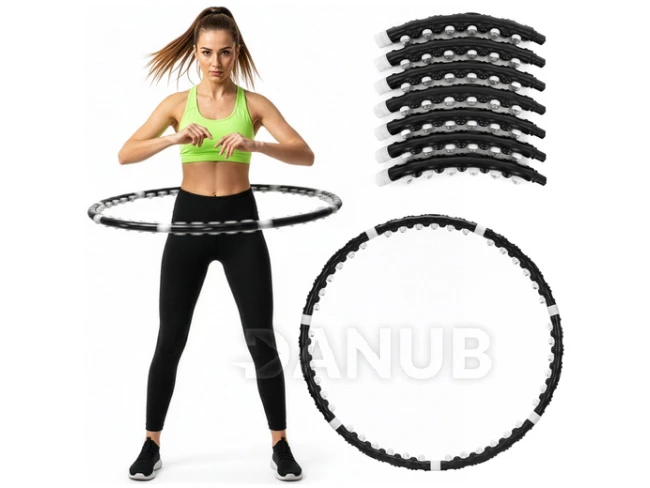Hula hoop s masážními výstupky - 92 cm - skládací - černý