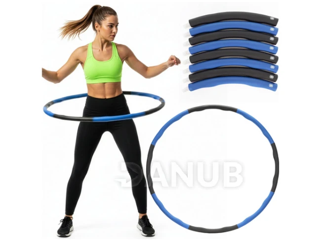 Hula hoop s NBR pěnou - 88 cm - skládací - šedo-modrý