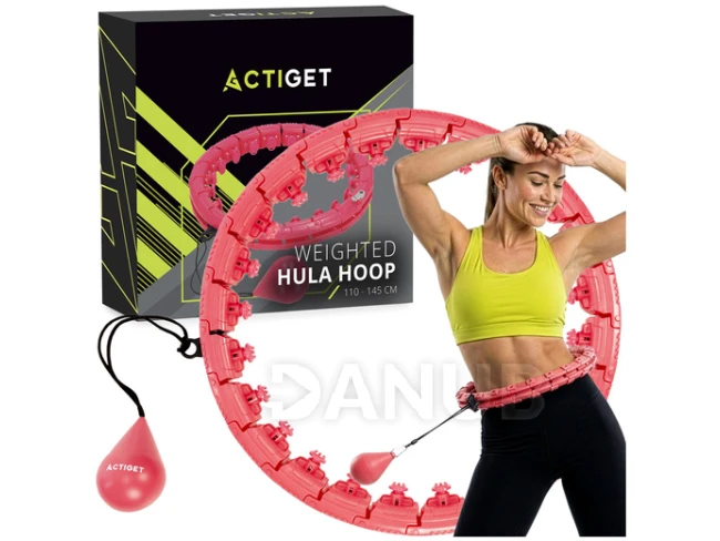 Hula hoop se závažím a výstupky - 24 skládacích prvků - červený