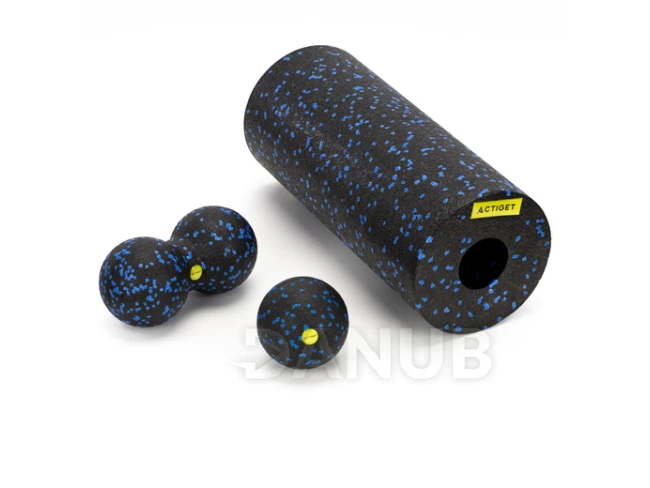 Masážní pěnový válec/roller + masážní sada - černo-modrá