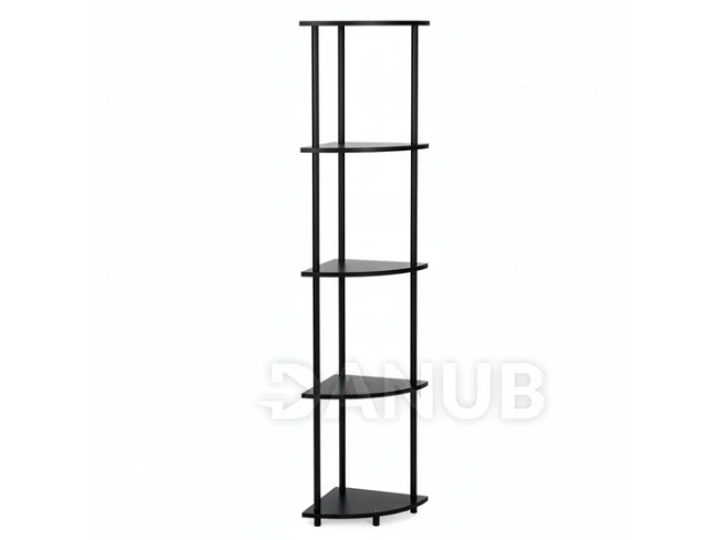 Rohový policový regál s 5 policemi do obývacího pokoje - 147 cm - černá