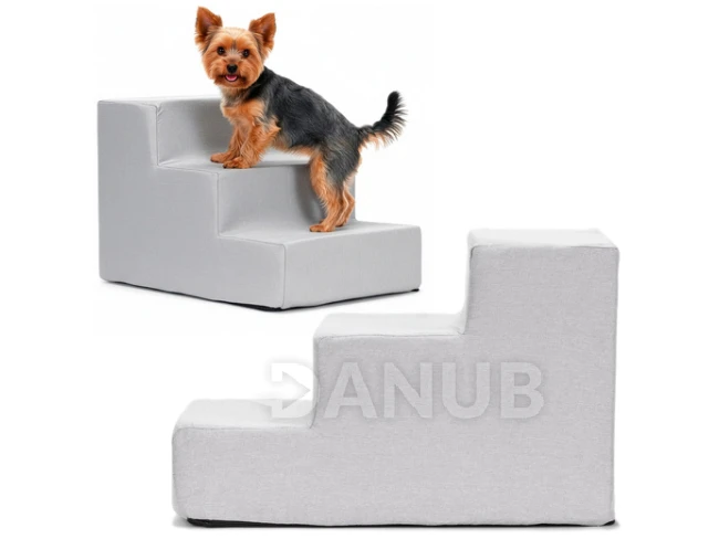 Schůdky pro psy - 45x30x30 cm - 3 schody - světle šedé