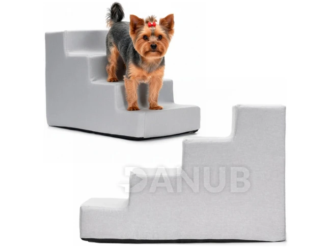 Schůdky pro psy - 60x30x40 cm - 4 schody - světle šedá
