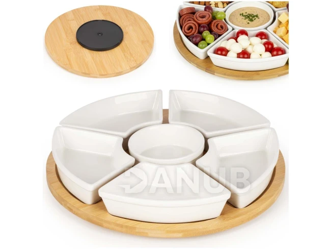 Servírovací tác na 6 misek - otočný - kulatý - 30 cm - bambus