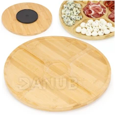 Servírovací tác na občerstvení - otočný - kulatý - 33 cm - bambus