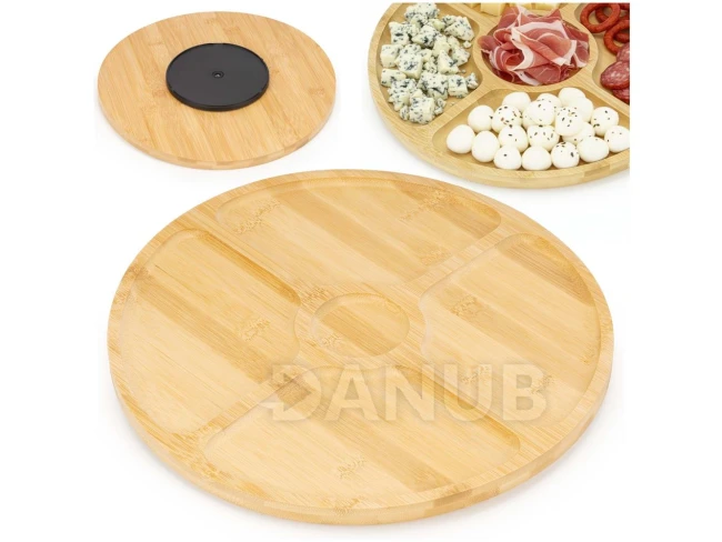 Servírovací tác na občerstvení - otočný - kulatý - 33 cm - bambus