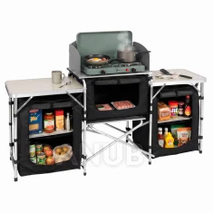 Skládací přenosný BBQ stůl - 175x45x110 cm - černý, stříbrný, béžový