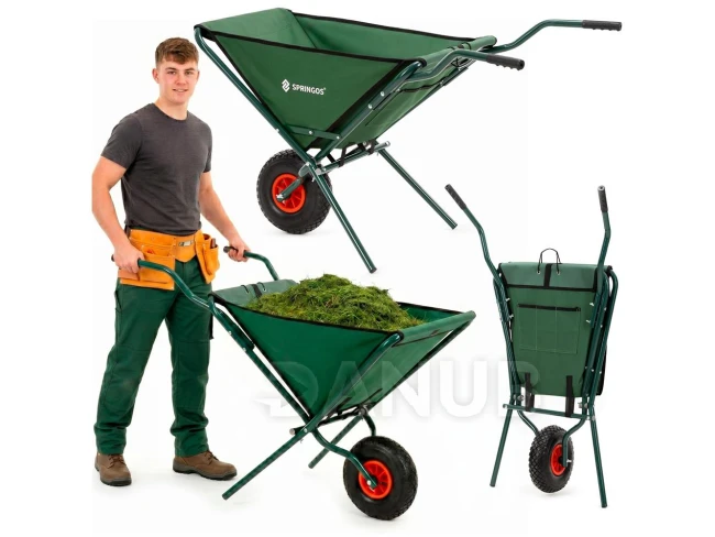 Skládací zahradní vozík jednokolový - 50L - 116 x 64 x 65 cm - zelený Skládací zahradní vozík jednokolový - 50L - 116 x 64 x 65 cm - zelený