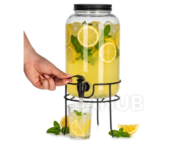 Skleněná nádoba na limonádu s kohoutkem a stojanem - 3,2l Skleněná nádoba na limonádu s kohoutkem a stojanem - 3,2l