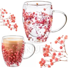 Skleněná sklenice 300 ml - s umělými květy