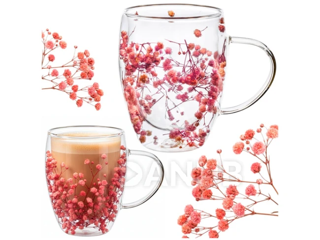 Skleněná sklenice 300 ml - s umělými květy Skleněná sklenice 300 ml - s umělými květy
