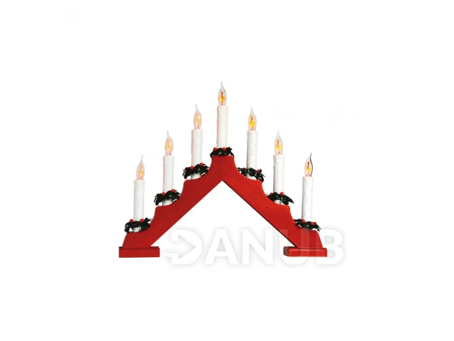 Svícen pyramida, červený, 7 žárovek tvaru plamene svíčky, 230V