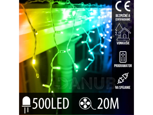Vánoční led světelná záclona na spojování venkovní - programy - 500led - 20m multicolour