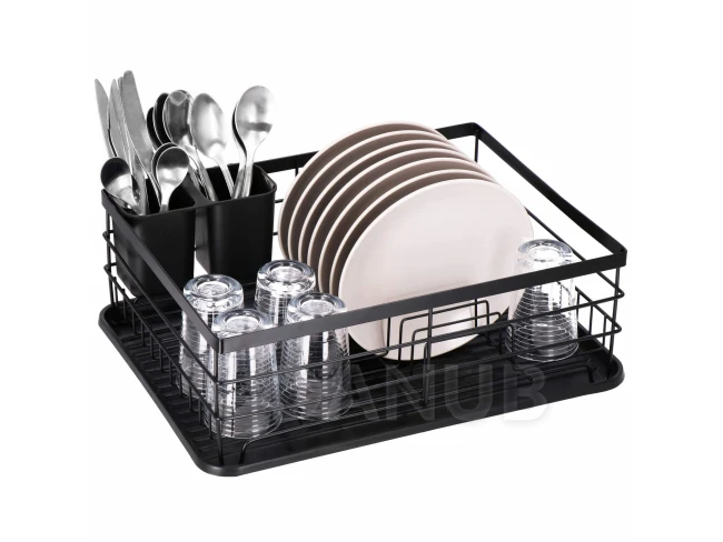 Odkapávač na nádobí a příbory - kovový - 31,5x 42x14,5 cm - černý