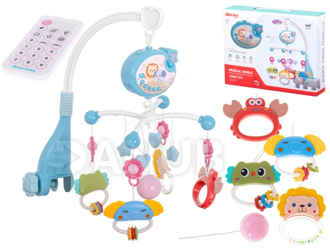 Dětský kolotoč nad postýlku s projektorem a dálkovým ovládáním - modrý