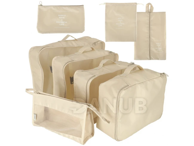 Cestovní organizéry na oblečení do kufru - 7 ks - béžové