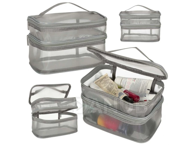 Cestovní kosmetická taštička - patrová - šedá