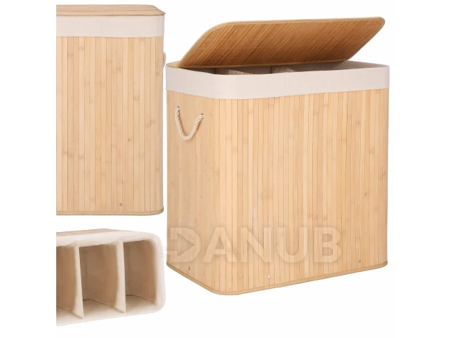 Bambusový koš na praní - 150L - 3 přihrádky - světle hnědý