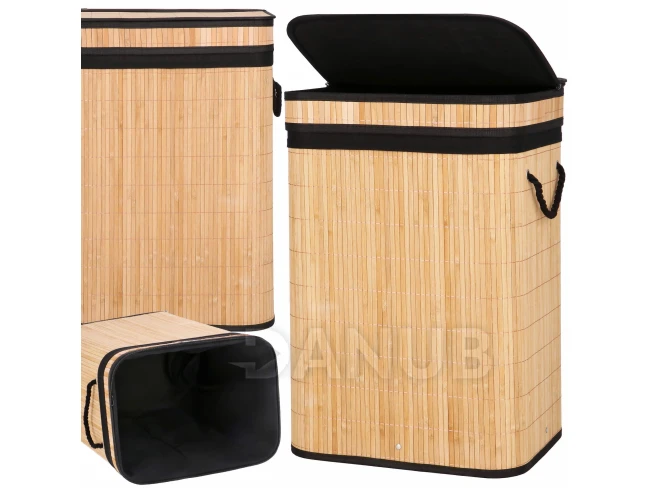 Bambusový koš na prádlo - 72L - hnědá/černá