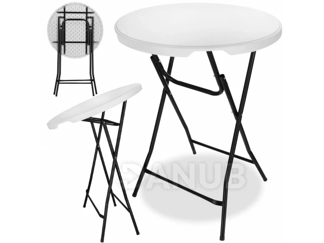 Skládací cateringový stůl - 110x80 cm - kulatý - bílá/černá