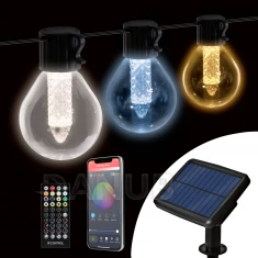 Smart solární světelný řetěz - 15 ks bílých LED - nastavitelná barevná teplota - 7,5 m - bluetooth