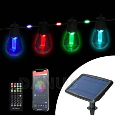 Smart solární světelný řetěz - 85 + 15 ks RGB LED - 14,5 m - bluetooth